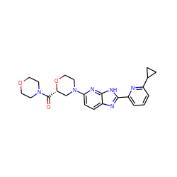 O=C([C@H]1CN(c2ccc3nc(-c4cccc(C5CC5)n4)[nH]c3n2)CCO1)N1CCOCC1 ZINC001772628585