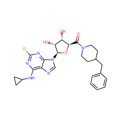 O=C([C@H]1O[C@@H](n2cnc3c(NC4CC4)nc(Cl)nc32)[C@H](O)[C@@H]1O)N1CCC(Cc2ccccc2)CC1 ZINC000096900873