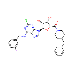 O=C([C@H]1O[C@@H](n2cnc3c(NCc4cccc(I)c4)nc(Cl)nc32)[C@H](O)[C@@H]1O)N1CCC(Cc2ccccc2)CC1 ZINC000096903818