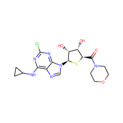 O=C([C@H]1S[C@@H](n2cnc3c(NC4CC4)nc(Cl)nc32)[C@H](O)[C@@H]1O)N1CCOCC1 ZINC000013678671