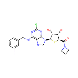 O=C([C@H]1S[C@@H](n2cnc3c(NCc4cccc(I)c4)nc(Cl)nc32)[C@H](O)[C@@H]1O)N1CCC1 ZINC000029128081