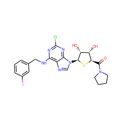 O=C([C@H]1S[C@@H](n2cnc3c(NCc4cccc(I)c4)nc(Cl)nc32)[C@H](O)[C@@H]1O)N1CCCC1 ZINC000029128080