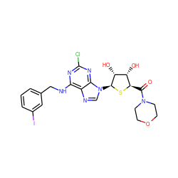 O=C([C@H]1S[C@@H](n2cnc3c(NCc4cccc(I)c4)nc(Cl)nc32)[C@H](O)[C@@H]1O)N1CCOCC1 ZINC000028564232