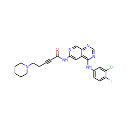 O=C(C#CCCN1CCCCC1)Nc1cc2c(Nc3ccc(F)c(Cl)c3)ncnc2cn1 ZINC000013682444