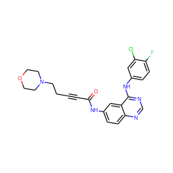 O=C(C#CCCN1CCOCC1)Nc1ccc2ncnc(Nc3ccc(F)c(Cl)c3)c2c1 ZINC000013682414