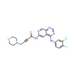 O=C(C#CCN1CCOCC1)Nc1cc2c(Nc3ccc(F)c(Cl)c3)ncnc2cn1 ZINC000012352732