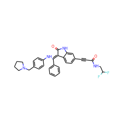 O=C(C#Cc1ccc2c(c1)NC(=O)/C2=C(\Nc1ccc(CN2CCCC2)cc1)c1ccccc1)NCC(F)F ZINC000147132612