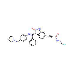 O=C(C#Cc1ccc2c(c1)NC(=O)/C2=C(\Nc1ccc(CN2CCCC2)cc1)c1ccccc1)NCCF ZINC000143836384