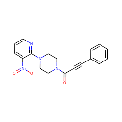 O=C(C#Cc1ccccc1)N1CCN(c2ncccc2[N+](=O)[O-])CC1 ZINC000038693826