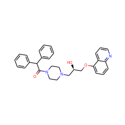 O=C(C(c1ccccc1)c1ccccc1)N1CCN(C[C@@H](O)COc2cccc3ncccc23)CC1 ZINC000013652236