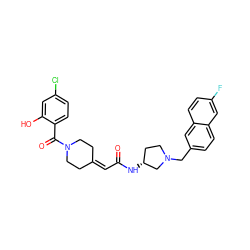 O=C(C=C1CCN(C(=O)c2ccc(Cl)cc2O)CC1)N[C@@H]1CCN(Cc2ccc3cc(F)ccc3c2)C1 ZINC000043074620