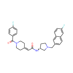 O=C(C=C1CCN(C(=O)c2ccc(F)cc2)CC1)N[C@@H]1CCN(Cc2ccc3cc(F)ccc3c2)C1 ZINC000043017063