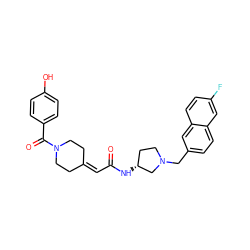 O=C(C=C1CCN(C(=O)c2ccc(O)cc2)CC1)N[C@@H]1CCN(Cc2ccc3cc(F)ccc3c2)C1 ZINC000043016219