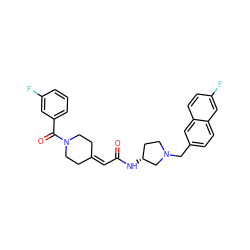 O=C(C=C1CCN(C(=O)c2cccc(F)c2)CC1)N[C@@H]1CCN(Cc2ccc3cc(F)ccc3c2)C1 ZINC000043018041