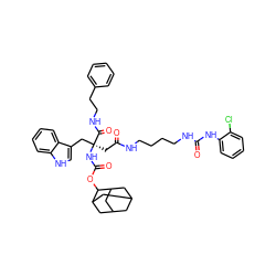 O=C(C[C@@](Cc1c[nH]c2ccccc12)(NC(=O)OC1C2CC3CC(C2)CC1C3)C(=O)NCCc1ccccc1)NCCCCNC(=O)Nc1ccccc1Cl ZINC000095608294