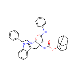 O=C(C[C@@](Cc1c[nH]c2ccccc12)(NC(=O)OC1C2CC3CC(C2)CC1C3)C(=O)NCCc1ccccc1)Nc1ccccc1 ZINC000028001523