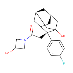 O=C(C[C@@]1(c2ccc(F)cc2)C2C[C@@H]3C[C@H](C2)CC1(O)C3)N1CC(O)C1 ZINC000145906480