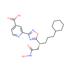 O=C(C[C@@H](CCCC1CCCCC1)c1nc(-c2cc(C(=O)O)ccn2)no1)NO ZINC000028701816