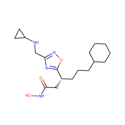 O=C(C[C@@H](CCCC1CCCCC1)c1nc(CNC2CC2)no1)NO ZINC000028701850