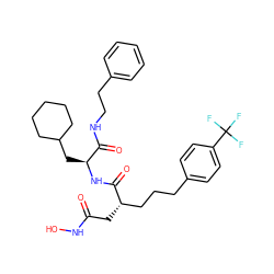 O=C(C[C@@H](CCCc1ccc(C(F)(F)F)cc1)C(=O)N[C@@H](CC1CCCCC1)C(=O)NCCc1ccccc1)NO ZINC000026403726