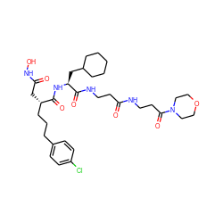 O=C(C[C@@H](CCCc1ccc(Cl)cc1)C(=O)N[C@@H](CC1CCCCC1)C(=O)NCCC(=O)NCCC(=O)N1CCOCC1)NO ZINC000026386398