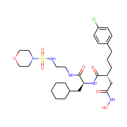 O=C(C[C@@H](CCCc1ccc(Cl)cc1)C(=O)N[C@@H](CC1CCCCC1)C(=O)NCCNS(=O)(=O)N1CCOCC1)NO ZINC000003943836