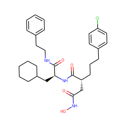 O=C(C[C@@H](CCCc1ccc(Cl)cc1)C(=O)N[C@@H](CC1CCCCC1)C(=O)NCCc1ccccc1)NO ZINC000026403986