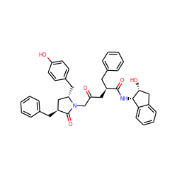O=C(C[C@@H](Cc1ccccc1)C(=O)N[C@H]1c2ccccc2C[C@H]1O)CN1C(=O)[C@@H](Cc2ccccc2)C[C@@H]1Cc1ccc(O)cc1 ZINC000028368733