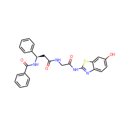 O=C(C[C@@H](NC(=O)c1ccccc1)c1ccccc1)NCC(=O)Nc1nc2ccc(O)cc2s1 ZINC000149267803