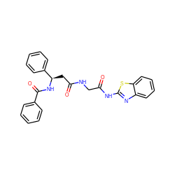 O=C(C[C@@H](NC(=O)c1ccccc1)c1ccccc1)NCC(=O)Nc1nc2ccccc2s1 ZINC000149440311