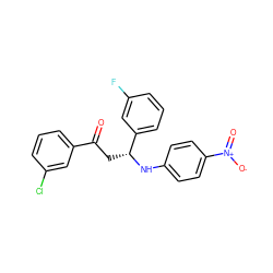 O=C(C[C@@H](Nc1ccc([N+](=O)[O-])cc1)c1cccc(F)c1)c1cccc(Cl)c1 ZINC000049590006