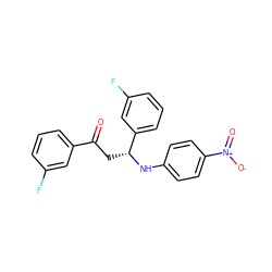 O=C(C[C@@H](Nc1ccc([N+](=O)[O-])cc1)c1cccc(F)c1)c1cccc(F)c1 ZINC000049808392