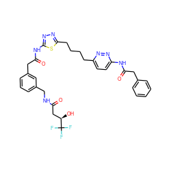 O=C(C[C@@H](O)C(F)(F)F)NCc1cccc(CC(=O)Nc2nnc(CCCCc3ccc(NC(=O)Cc4ccccc4)nn3)s2)c1 ZINC000169698512