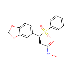 O=C(C[C@@H](c1ccc2c(c1)OCO2)S(=O)(=O)c1ccccc1)NO ZINC000013808887