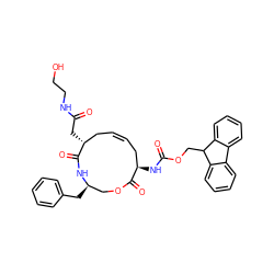 O=C(C[C@@H]1C/C=C\C[C@@H](NC(=O)OCC2c3ccccc3-c3ccccc32)C(=O)OC[C@@H](Cc2ccccc2)NC1=O)NCCO ZINC000066129450