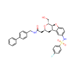 O=C(C[C@@H]1C[C@@H]2c3cc(NS(=O)(=O)c4ccc(F)cc4)ccc3O[C@@H]2[C@@H](CO)O1)NCc1ccc(-c2ccccc2)cc1 ZINC000095600957