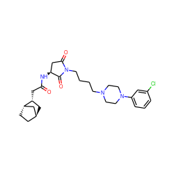 O=C(C[C@@H]1C[C@H]2CC[C@H]1C2)N[C@H]1CC(=O)N(CCCCN2CCN(c3cccc(Cl)c3)CC2)C1=O ZINC000253680085