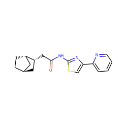 O=C(C[C@@H]1C[C@H]2CC[C@H]1C2)Nc1nc(-c2ccccn2)cs1 ZINC000102312864