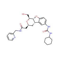 O=C(C[C@@H]1C[C@H]2c3cc(NC(=O)NC4CCCCC4)ccc3O[C@H]2[C@H](CO)O1)NCc1ccccn1 ZINC000095901369