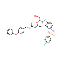 O=C(C[C@@H]1C[C@H]2c3cc(NS(=O)(=O)c4ccc(F)cc4)ccc3O[C@H]2[C@@H](CO)O1)NCc1ccc(Oc2ccccc2)cc1 ZINC000095600838