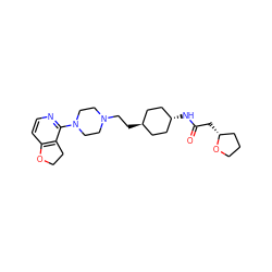 O=C(C[C@@H]1CCCO1)N[C@H]1CC[C@H](CCN2CCN(c3nccc4c3CCO4)CC2)CC1 ZINC000261166886