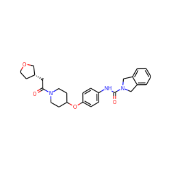 O=C(C[C@@H]1CCOC1)N1CCC(Oc2ccc(NC(=O)N3Cc4ccccc4C3)cc2)CC1 ZINC000166066811