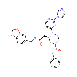 O=C(C[C@@H]1CN(C(=O)Oc2ccccc2)CCN1c1ccnc(-n2ccnc2)n1)NCc1ccc2c(c1)OCO2 ZINC000036089267