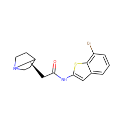 O=C(C[C@@H]1CN2CCC1CC2)Nc1cc2cccc(Br)c2s1 ZINC000003818272