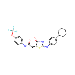 O=C(C[C@@H]1S/C(=N/c2ccc(C3CCCCC3)cc2)NC1=O)Nc1ccc(OC(F)(F)F)cc1 ZINC000012368743