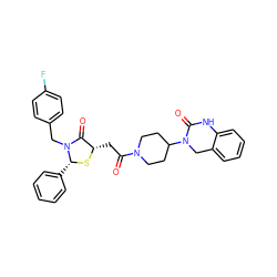 O=C(C[C@@H]1S[C@H](c2ccccc2)N(Cc2ccc(F)cc2)C1=O)N1CCC(N2Cc3ccccc3NC2=O)CC1 ZINC000103267680