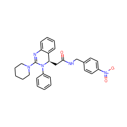 O=C(C[C@@H]1c2ccccc2N=C(N2CCCCC2)N1c1ccccc1)NCc1ccc([N+](=O)[O-])cc1 ZINC000003949878