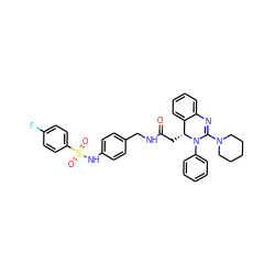 O=C(C[C@@H]1c2ccccc2N=C(N2CCCCC2)N1c1ccccc1)NCc1ccc(NS(=O)(=O)c2ccc(F)cc2)cc1 ZINC000003947368