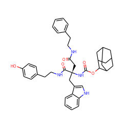 O=C(C[C@](Cc1c[nH]c2ccccc12)(NC(=O)OC1C2CC3CC(C2)CC1C3)C(=O)NCCc1ccc(O)cc1)NCCc1ccccc1 ZINC000027989280