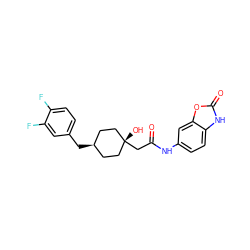 O=C(C[C@]1(O)CC[C@@H](Cc2ccc(F)c(F)c2)CC1)Nc1ccc2[nH]c(=O)oc2c1 ZINC001772637481